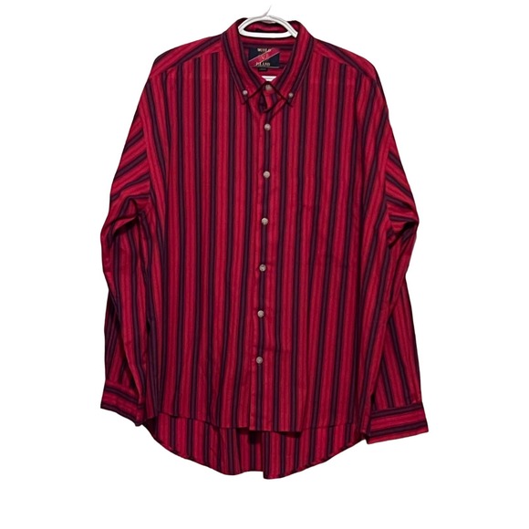 World Island Men's Red Purple Striped Long Sleeve Button Down Shirt Size L - Picture 1 of 3